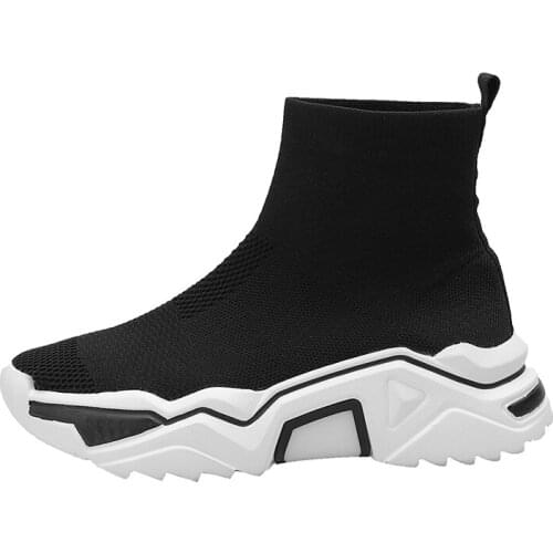 Unisex Socks Shoes Breathable High-top Women Shoes Flats Fashion Sneakers Stretch Fabric Casual Slip-On Ladies Shoes