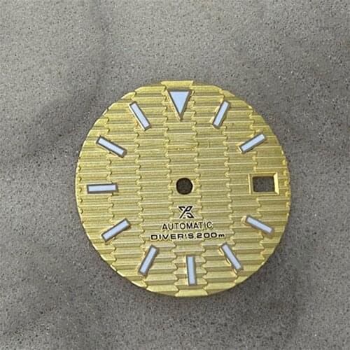 New style Strip Nail Fit for SKX007 /NH35 Watch dial Green Luminous Watch dial parts 28.5mm Marks Date Window Automatic Movement