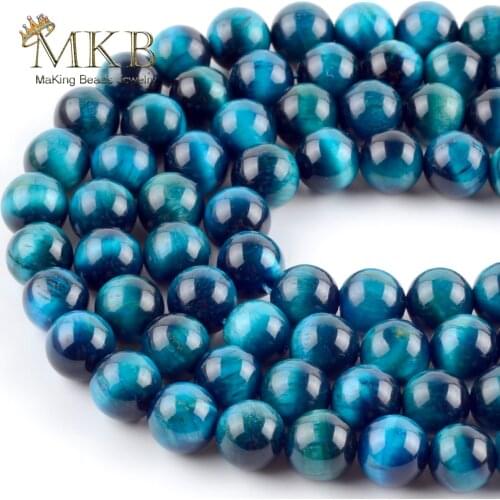 Natural Blue Zircon Tiger Eye Gem Stone Beads For Jewelry Making 4mm-12mm Round Spacer Beads DIY bracelet Necklace Jewellery 15"