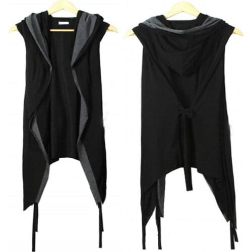 New Mens Sleeveless Avant-Garde Dark Punk Hooded Charcoal Cape Cardigan Jacket o