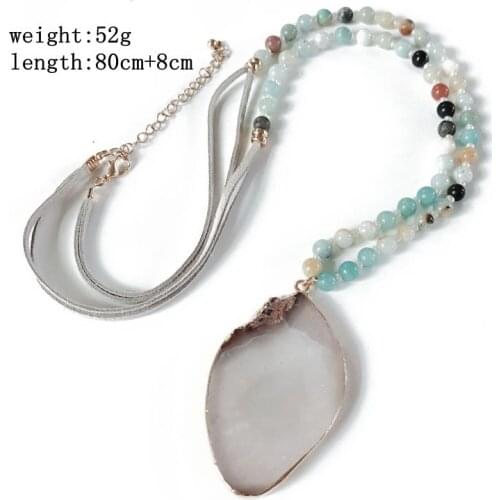 New Development Irregular Stone Pendant Fashion Necklace, Chunky Statement Gray Leather Jewelry