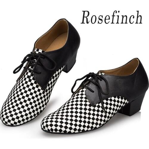 New Modern Shoes Adult Mens Indoor Genuine Leather Soft Bottom Dance Shoes Latin Dance Shoes Mens Black White Heel 4.5cm A211