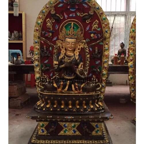 Huge Tibet Buddhism Temple Old Bronze Gilt Vajradhara Maitreya Buddha Statue