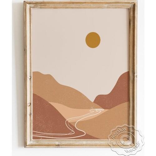 Mountains And Rivers Poster, Warm Color Art Prints, Boho Landscape Wall Picture, Abstract Natural Scenery Home Decor Painting