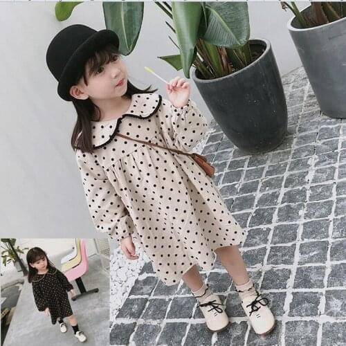 Girls Long Sleeve Dress Spring Fall Fashion Dot Printed Casual Dress Princess Cotton Children Dress New Lovely Clothing Kids
