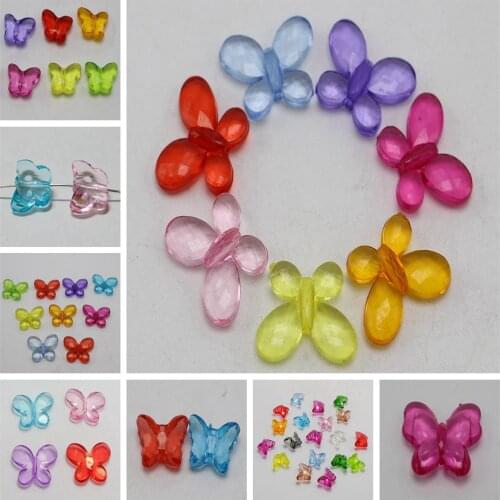Craft DIY Mixed Colour Transparent Acrylic Charm Beads Various Butterfly Shape