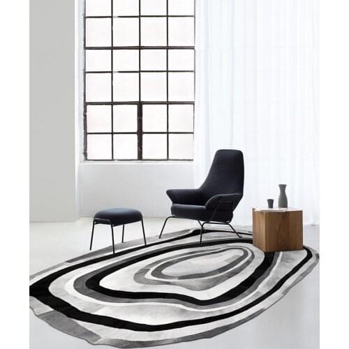 Handmade Custom Living Room Cowhide Patchwork Rug Black And White Gray Oval Carpet Leather Cow Hides Anti-Slip