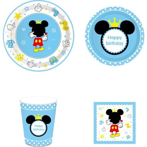 Blue Mickey mouse baby one year old birthday party blue Disposable tableware decor banner ballons decor birthday party supplies