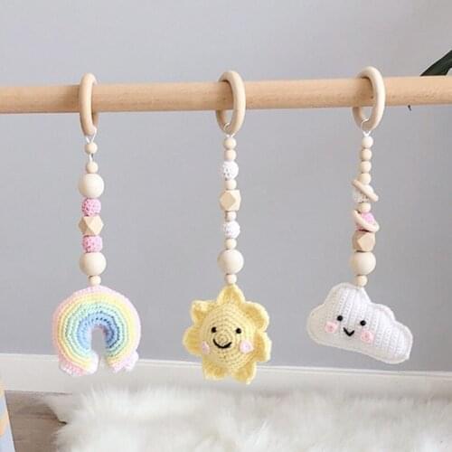 Nordic Wooden Beads With Sun Cloud Rainbow Hanging Pendant For Kids Fitness Play Gym Ornament Baby Toddler Crib Rattle Toys Gift