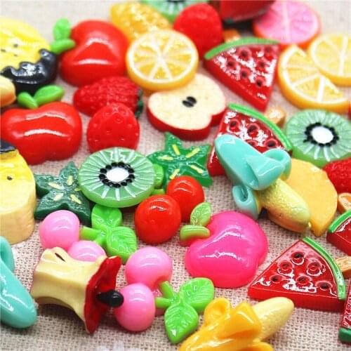 Mix design Fruit dessert 20pcs Resin Flat back Cabochon imitation food Art Supply Decoration Charm Craft