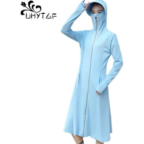 UHYTGF Women Beach Long Sun Protection Clothing Fashion Ice Silk Outdoor Summer Coat Anti-UV Breathable Thin Plus Size Tops 1096