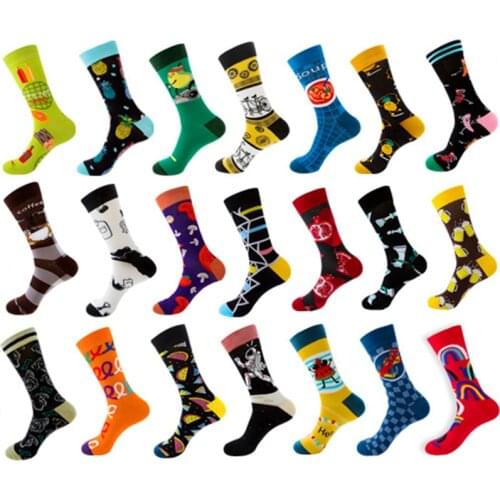 Funny Personality Cotton Socks Men Crew Socks Women Embroidery Stripe Fruit Abstract painting Happy Gift Unisex Socks