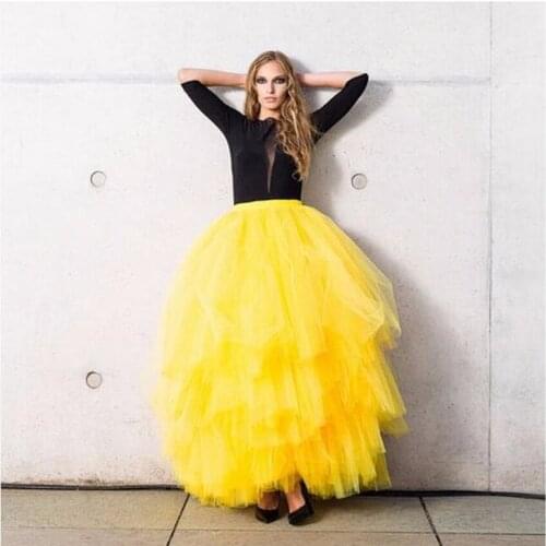 Yellow Photoshoot Formal Skirt Puff Ball Gown Tulle Layered Faldas Jupe Femme Mesh Skirts Maxi Long Women юбка с высокой талией