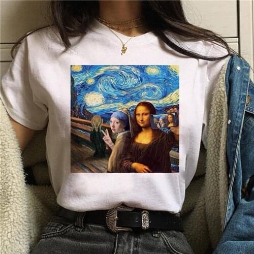 2019 Summer Mona Lisa print T-shirt Female Casual Harajuku Aesthetics Tshirt Sexy Short Sleeve Tops & Tees Fashion