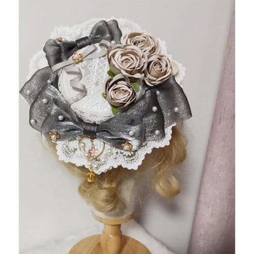 17 Styles Lolita Ruffled Lace Bowknot Rose Pearl Yarn Ribbon Miniround Top Hat Lightweight Anime Cosplay Tea Party Bonnet