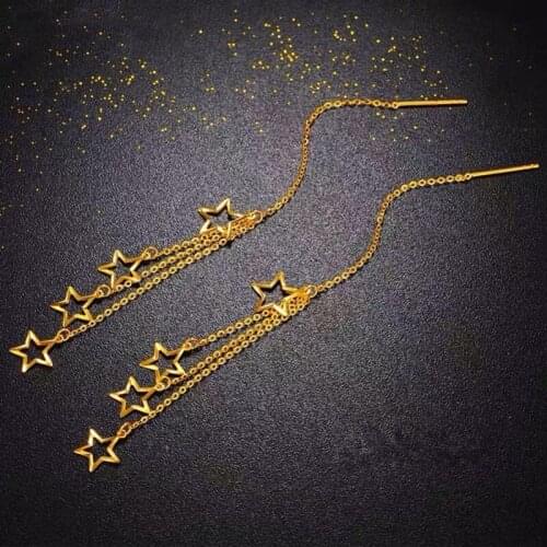2021 New Earrings Female Starry Simple Five star Tassel Earring Stainless Steel Jewelry Gold Plated Anti-fading Drop Earrings