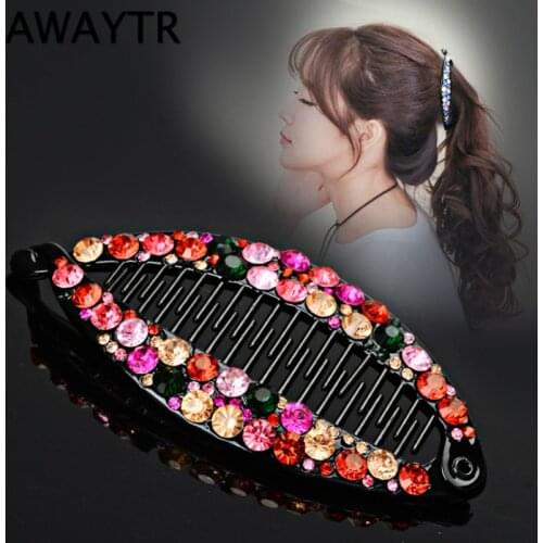 AWAYTR New Fashion Hair Clips Women Banana Barrettes Plastic Color Rhinestone Hair Claws Pins Clamps for Girls Hair Accessories