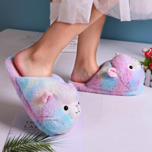 Women Winter Home Slippers Alpaca Fuzzy Slippers Cartoon Slides Snug Bedroom Slides Warm Cotton Slippers Indoor Slippers