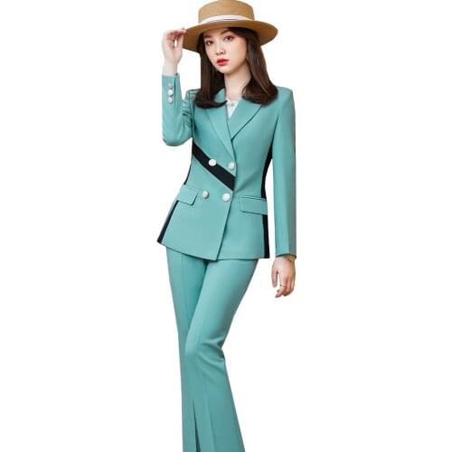 Korean Design Women Asymmetric Stripe Pant Suit 2 Piece Set Casual Pink Green Blazer Coat Tops and Trousers
