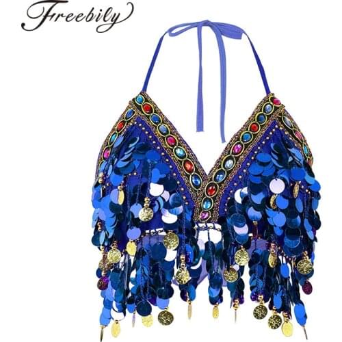 New Belly Dance Performance Clothing Halter Neck Camisole Costume Women Dance Top for Bellydance Sequins Beaded Bra Crop Top
