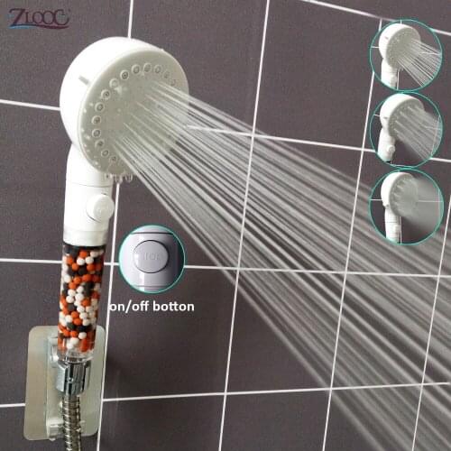 Zloog 3 Modes Bath Shower Adjustable Jetting Shower Head High Pressure Saving water Shower head with Stop Buttom