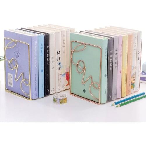 2Pcs/Pair Creative Love Shaped Metal Bookends Desk Storage Holder Shelf Book Organizer Stand 24BB