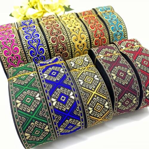 2Yards 34mm Vintage Ethnic Embroidery Lace Ribbon Boho Lace Trim DIY Clothes Bag Accessories Embroidered Fabric Custom