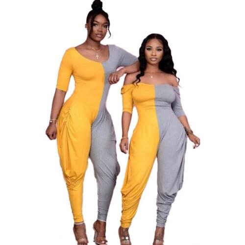 2021 Summer Women Jumpsuits Fashion Contrast Colors Print Round Neck Long Sleeves Casual Cross-Pants Rompers New Arrivals S-2XL