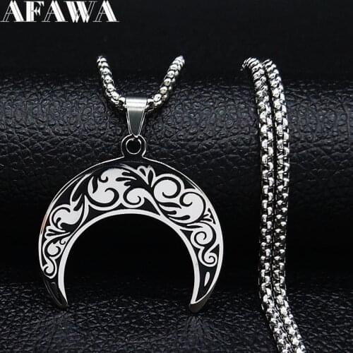 2021 Fashion Flower of Life Moon Stainless Steel Necklace for Women Silver Color Necklaces Pendants Jewelry colgantes N565S02