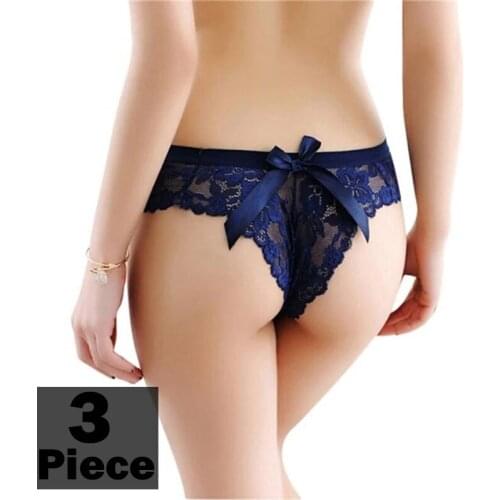 3Pcs/Lot Sexy G-string Womens Panties Underwear Lace Tanga Cotton Panties For Women Underpants Lingeries Bow Girls Briefs Thong