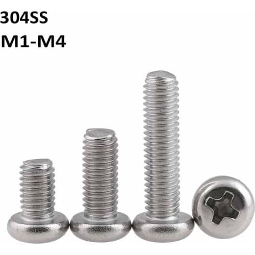 304 Stainless Steel Pan Head Phillips Screws A2 Round Head Screw/Bolts M1 M1.2 M1.4 M1.6 M2 M2.5 M3 M4