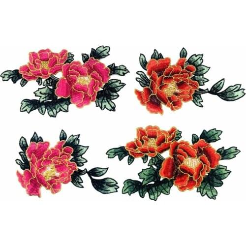 50pcs/lot Peony Embroidery Patches Letters Clothing Decoration Accessories Diy Iron Heat Transfer Applique Patches for Clothing