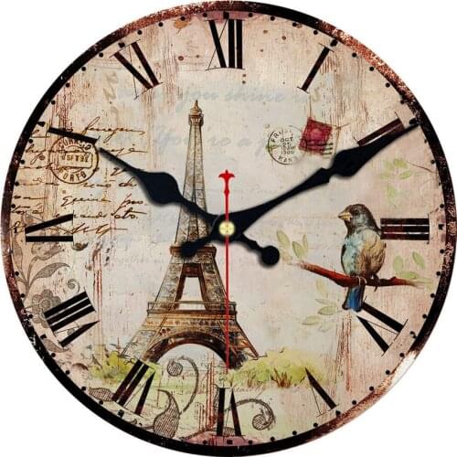 Tower Wall Clock Europe Family Decoration Retro/Country/French Style Wooden Wall Clock Art Decor(12 Inches)