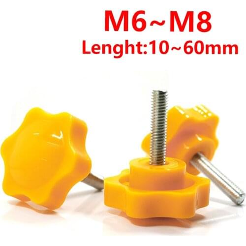 M6 M8 Star Shape Clamping Handle Thumb Screws Hand Twist Bolt Yellow Bakelite Hand Knob Tightening Industry Equipment Plastic