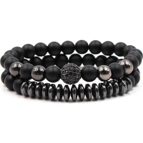 XiongHang 2PCS/ Set Natural Stone Beads Bracelet 10CM CZ Beads Hot Natural Hematite Beads Bracelets