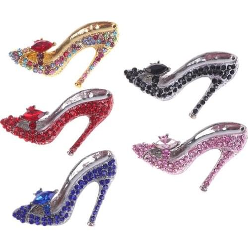 1PC Creative Girls High Heel Shoes Brooch Pins Rhinestones Crystal Fashion Women Pins Jewelry Collections Great Gift 5 colors