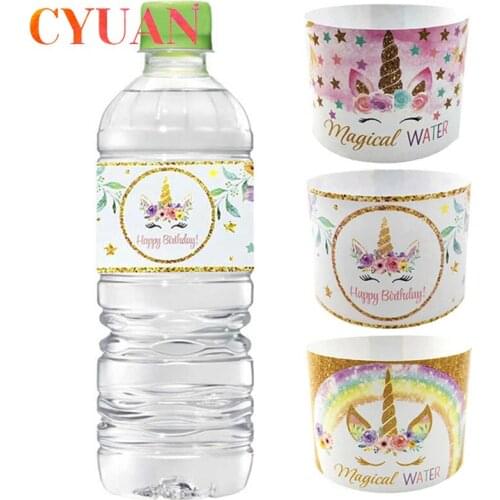 CYUAN 24pcs/lot Paper Unicorn Bottle Stickers Unicorn Party Supplies Birthday Unicorn Party Decor Sticker Unicornio Party Favors