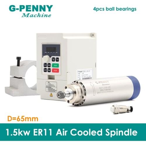 New Product! 220V 1.5KW ER11 CNC Air Cooled Spindle Motor 65mm Air Cooling 4Bearings CNC& 220v 1.5kw VFD inverter & 65mm bracket