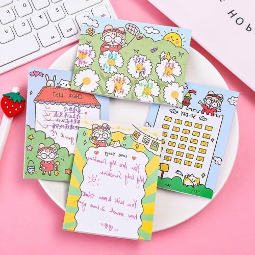 Ellen Brook 1PCS Cute Kawaii Cartoon Girls Sticky Notes Memo Pad Book Marker Stationery Office School Supplies Planner Sticker