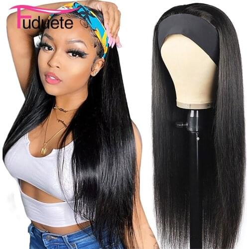 Fuduete Headband Wig Straight Human Hair Wigs Peruvian Hair Wigs Natural Color Remy Human Hair Wigs For Black Women