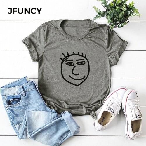JFUNCY Plus Size Women T-shirts 2020 Summer New Printed T Shirt Female Short Sleeve Cotton Tee Top Woman Casual Loose Tshirt