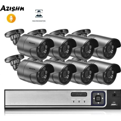 AZISHN Face Detection 8CH POE NVR CCTV System Kit HD 5MP H.265 Audio Waterproof Bullet IP Camera Home Security Surveillance Set