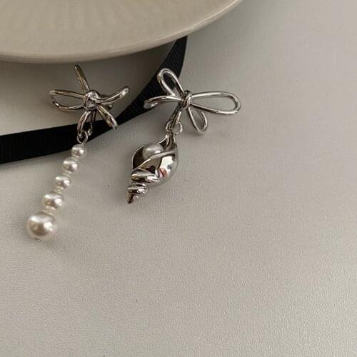 Korean Fashion Women Earring Silver Bowknot With Peral Aretes For Charm Lady Birthday Aros Stud Earring Pendant Jewelry 2021