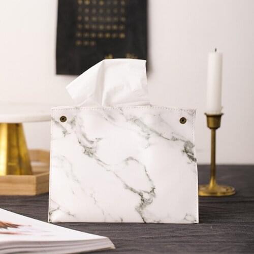Marble Pattern Tissue Box Pu Leather Home Car Napkin Paper Container Paper Towel Napkin Case Pouch Home Decor—White