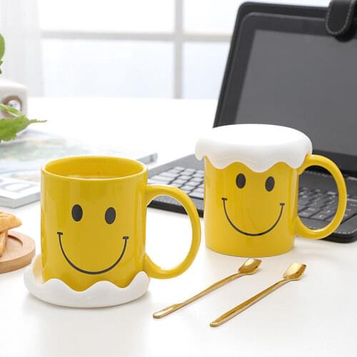 South Korea INS Yellow Smile Smiley Creative Ceramic Mug Simple Breakfast Milk Cup Large Capacity Office Coffee Cup