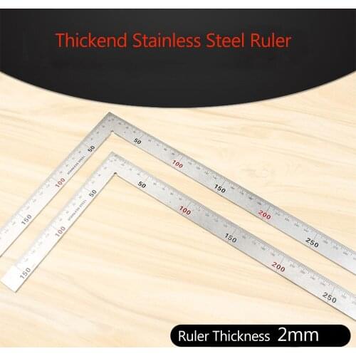 2 Sizes Thickend Stainless Steel Right Angle Square Ruler 90 Degrees Woodworking/Drawing/Office Measuring Tool Thickness 2mm