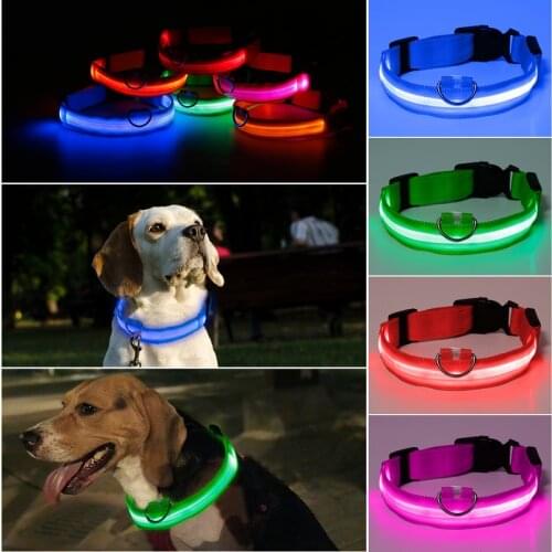 Flashing Nylon Pet LED Supplies Products Dog Light Pet Dog Light Up Dog Leash Collar Adjustable Small Pet Luminous Safety Collar