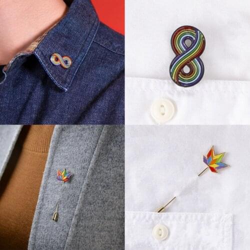 Chic Lesbian Gay Infinity Symbol Metal Enamel Pin Brooch Geometric Maple Leaf Plant Rainbow Badge Pin Bohemian Collar Jewelry