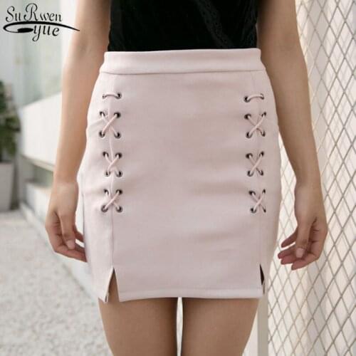 European and America Fashion Lace Up Womens Skirt Autumn and Winter Solid Suede with Belt A-line White Lap Sexy Skirt 12215