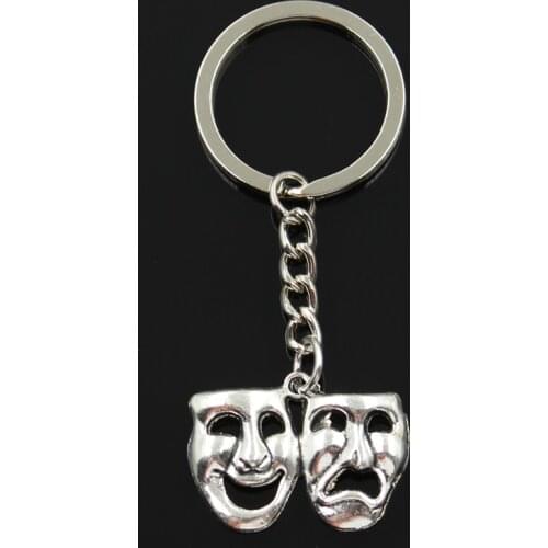Fashion 30mm Key Ring Metal Key Chain Keychain Jewelry Antique Bronze Silver Color Plated Comedy Tragedy Masks 31x23mm Pendant